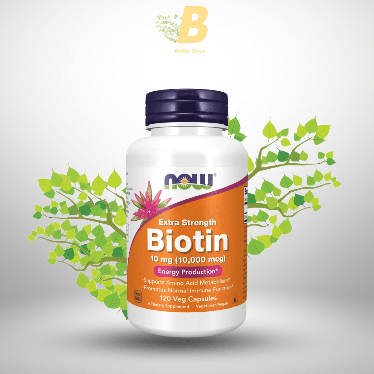 328 NOW Supplements, Biotin 10mg (10,000 mcg), Extra Strength, Energy Production*, 120 Caps - Image 1