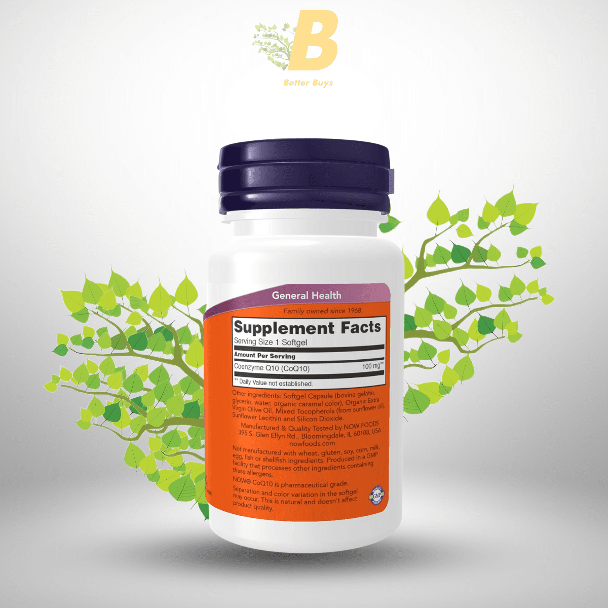 NOW Supplements, CoQ10 (Coenzyme Q10) 100 mg, Pharmaceutical Grade, Cardiovascular Health*, 50 Softgels 1 359