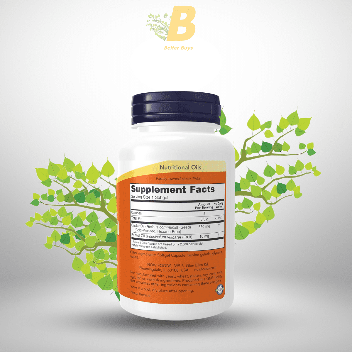 NOW Foods Supplements, Castor Oil 650 mg with Fennel Oil, Natural Laxative*, 120 Softgels 1 380