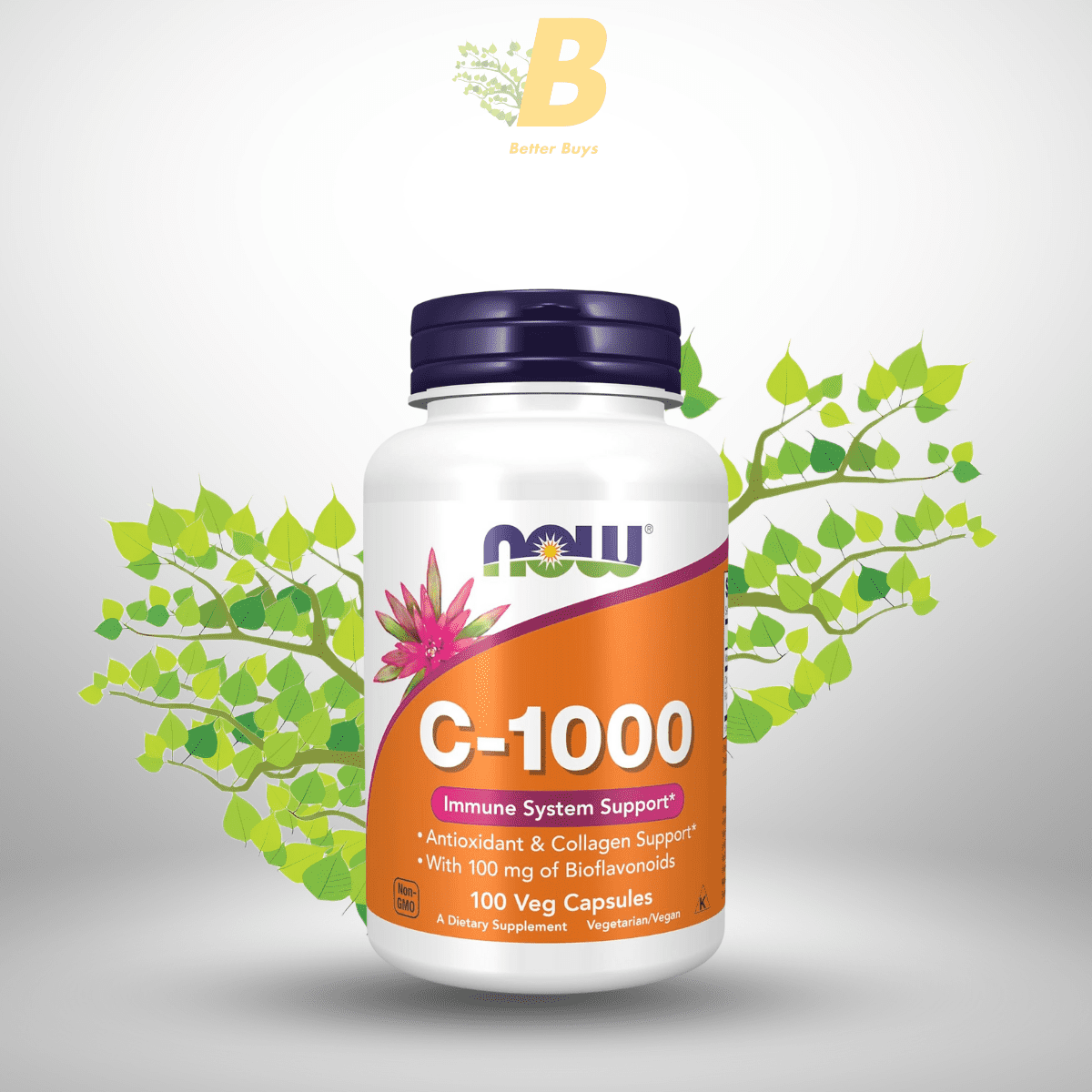 390 NOW Foods Supplements, Vitamin C-1,000 with 100 mg of Bioflavonoids, Antioxidant protection*, 100 Veg Capsules - Image 1