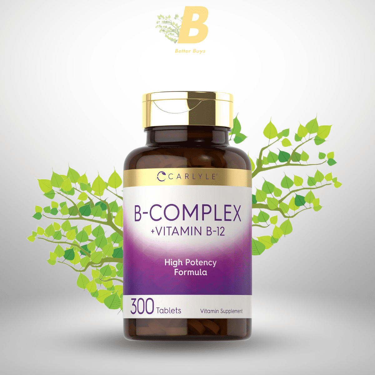 395 Carlyle B-Complex Vitamin with B12 | 300 Tablets | High Potency Formula | Vegetarian and Non-GMO Supplement - Image 1