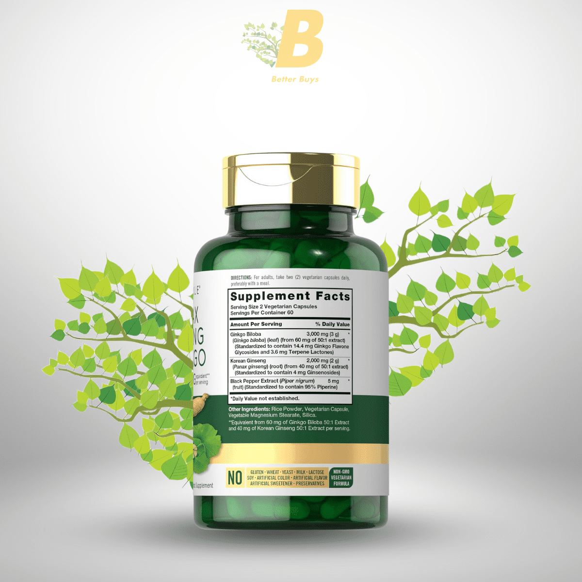 Carlyle Panax Ginseng & Ginkgo 5000mg | 120 Vegetarian Capsules | Non-GMO & Gluten Free Supplement 1 430 1
