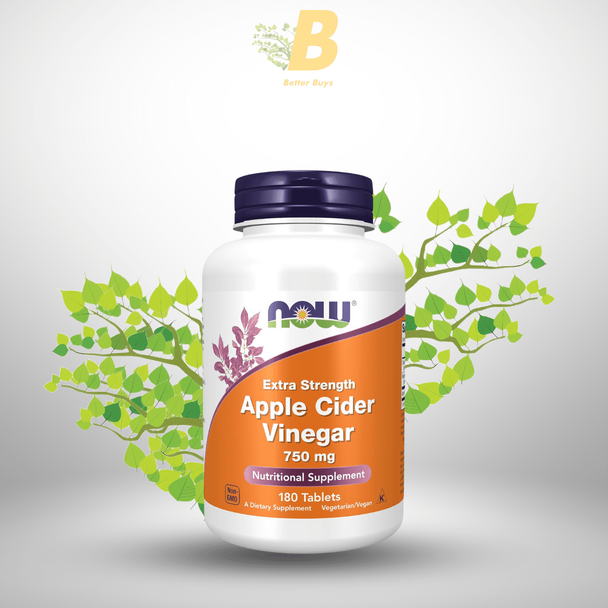 438 NOW Foods Supplements, Apple Cider Vinegar 750 mg, from Fermentation of Sweet Apple Cider, Extra Strength, 180 Tablets - Image 1