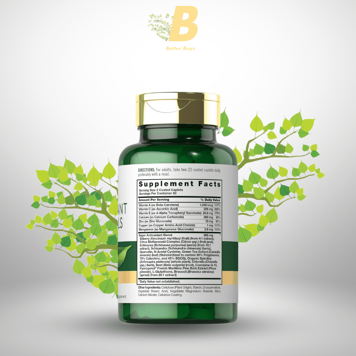 Carlyle Antioxidants Supplement | 100 Caplets | Nutritional Complex | Vitamin A, C, E | Non-GMO, Gluten Free Formula 1 439 1