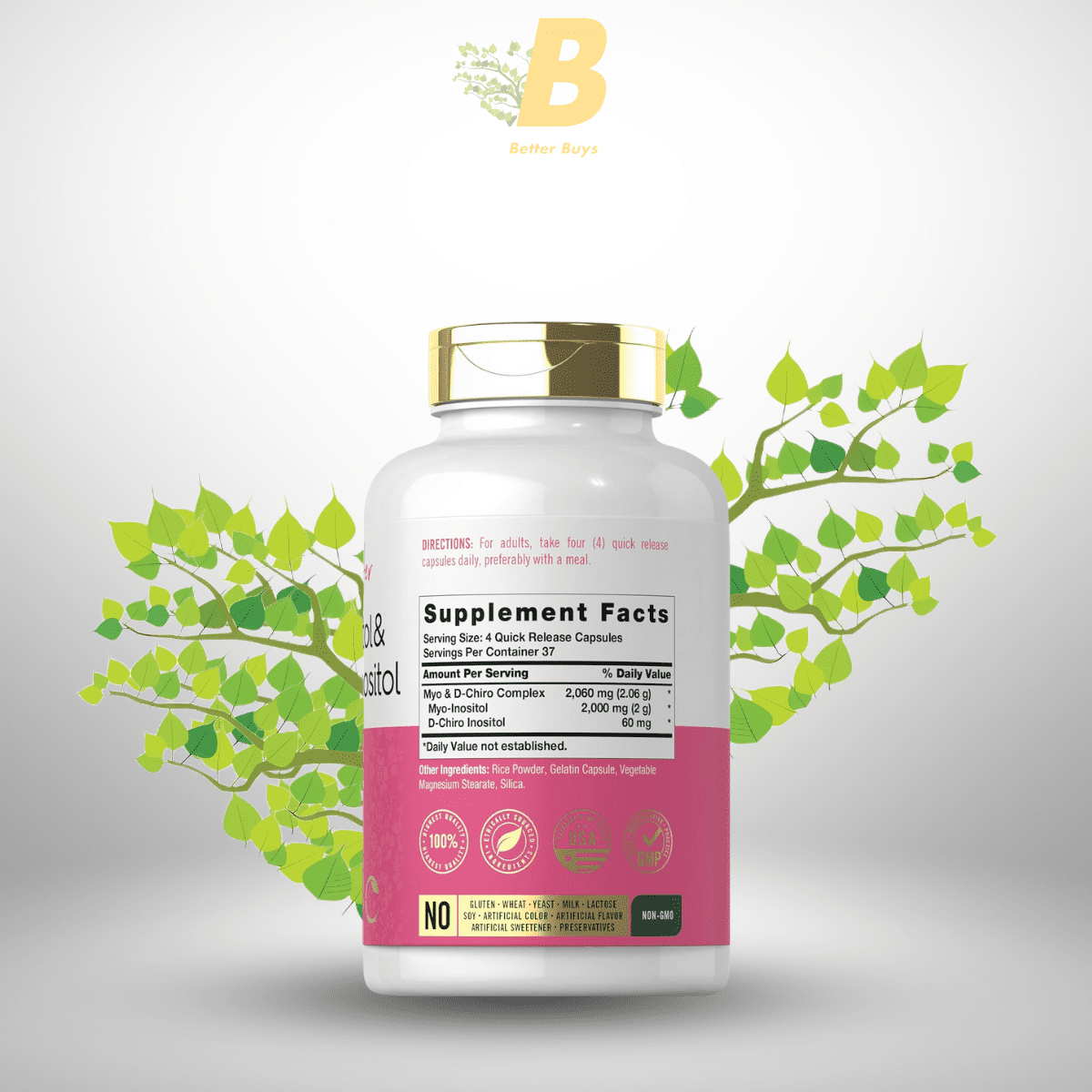 Carlyle Myo-Inositol & D-Chiro Inositol Supplement | 2060mg | 150 Capsules | Non-GMO, Gluten Free Complex 1 448 1