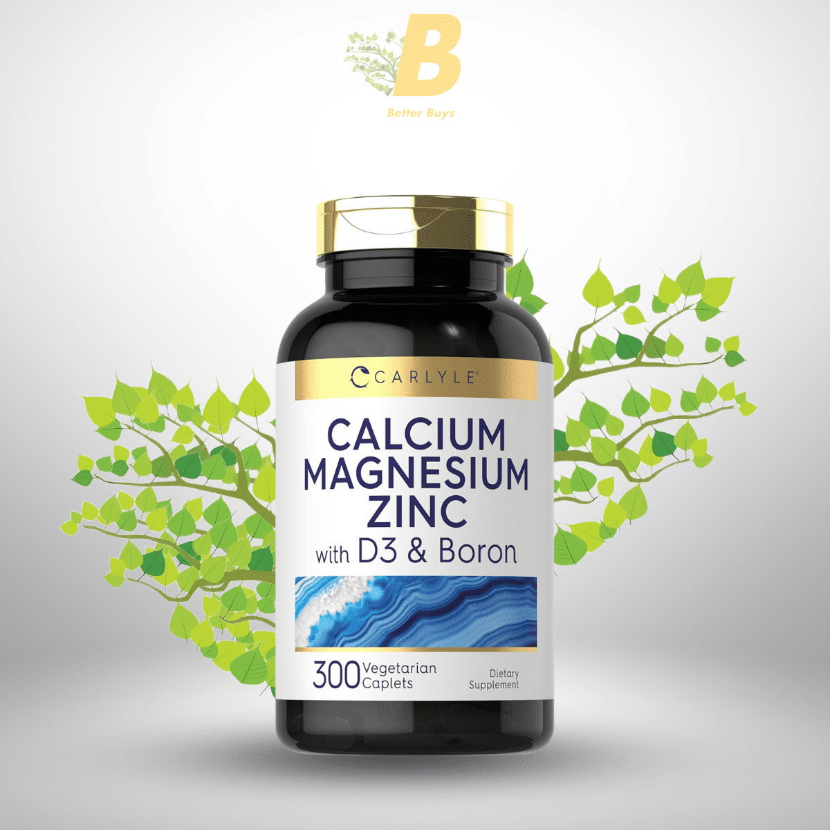 449 Carlyle Calcium Magnesium Zinc D3 | 300 Caplets | with Boron | Vegetarian, Non-GMO & Gluten Free Supplement - Image 1
