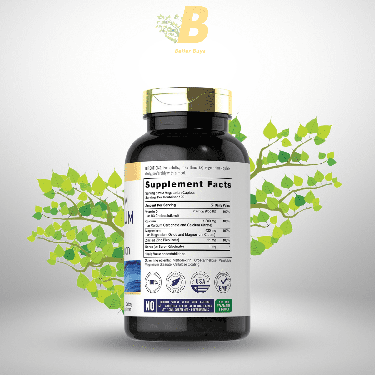 Carlyle Calcium Magnesium Zinc D3 | 300 Caplets | with Boron | Vegetarian, Non-GMO & Gluten Free Supplement 1 451 1