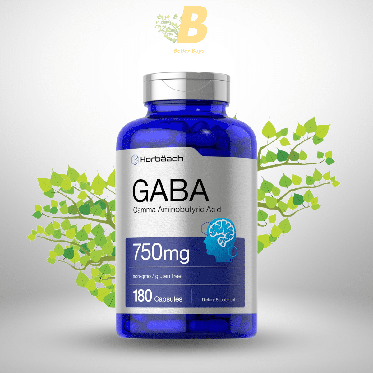 452 Horbäach GABA 750mg | 180 Powder Capsules | Gamma Aminobutyric Acid Supplement - Image 1