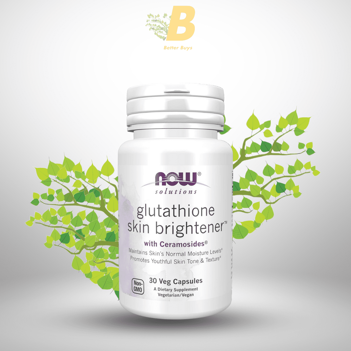 456 NOW Foods Solutions, Glutathione Skin Brightener with Ceramosides®, Moisturizing and Illuminating, 30 Veg Capsules - Image 1