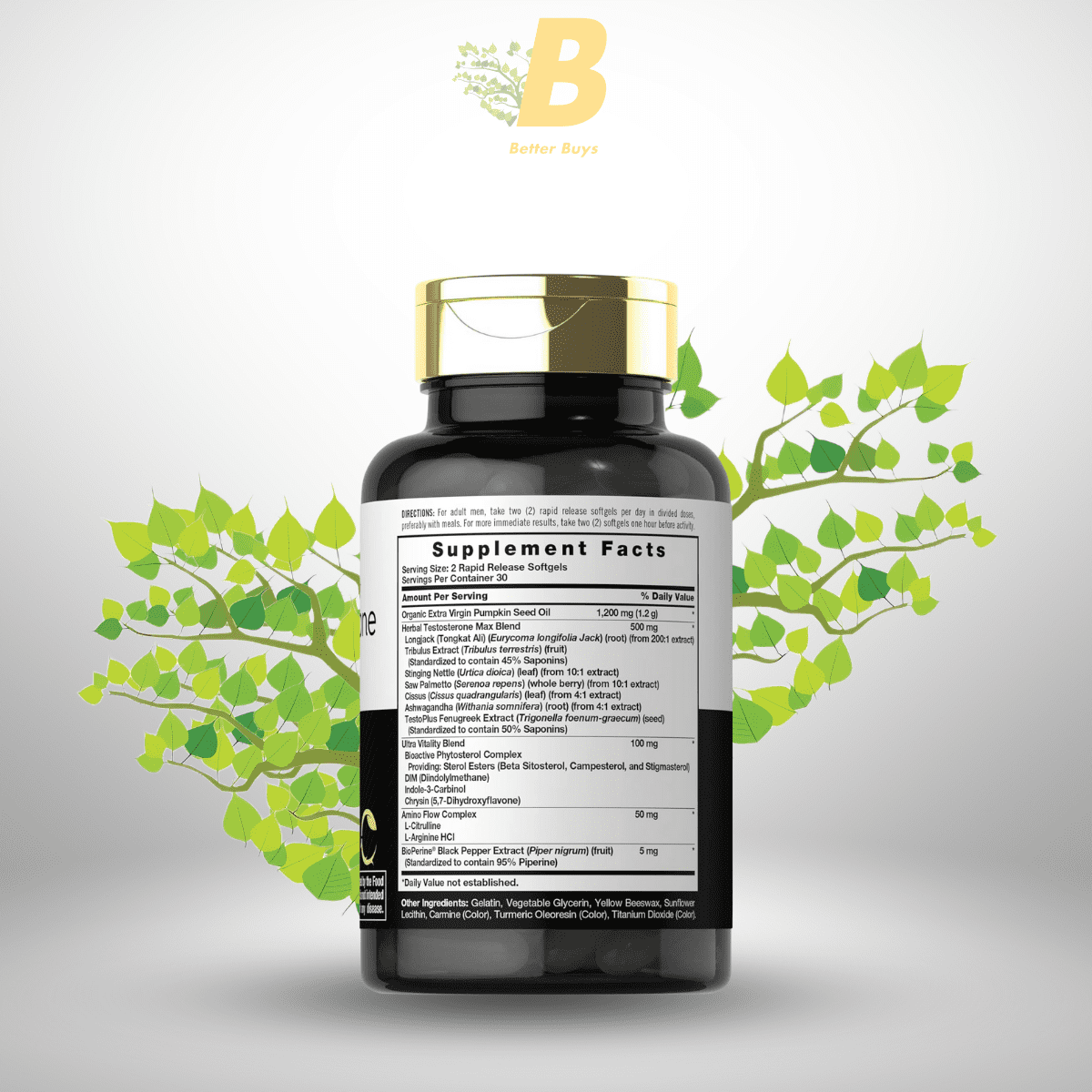 Carlyle Testosterone Supplement for Men | 60 Softgels | for Male Performance | Non-GMO & Gluten Free 1 468 2