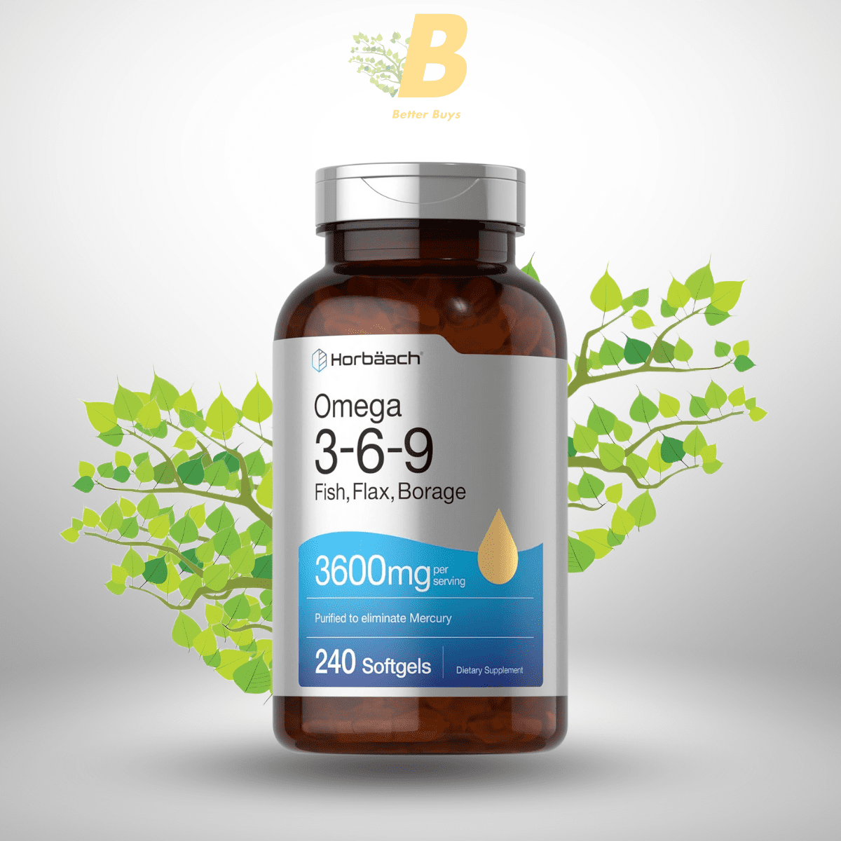472 Horbäach Omega 3-6-9 Fish, Flax, Borage - 3600mg - 240 Softgels - Image 1